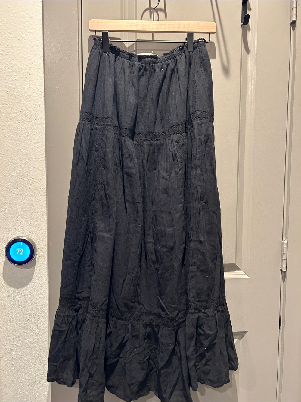 aerie Black Tiered Maxi Skirt with Ruffle Hem